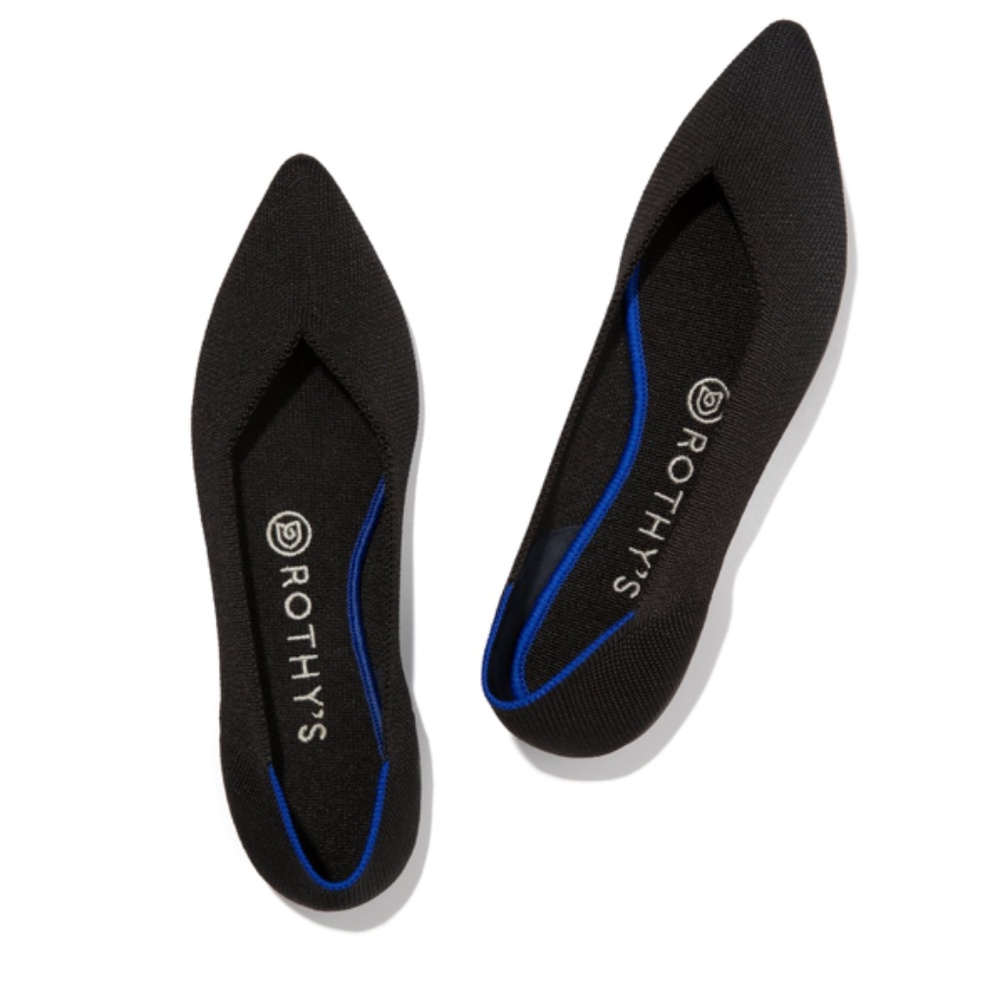 NIB Rothy’s The Point Flat , Black Solid, Size 9
